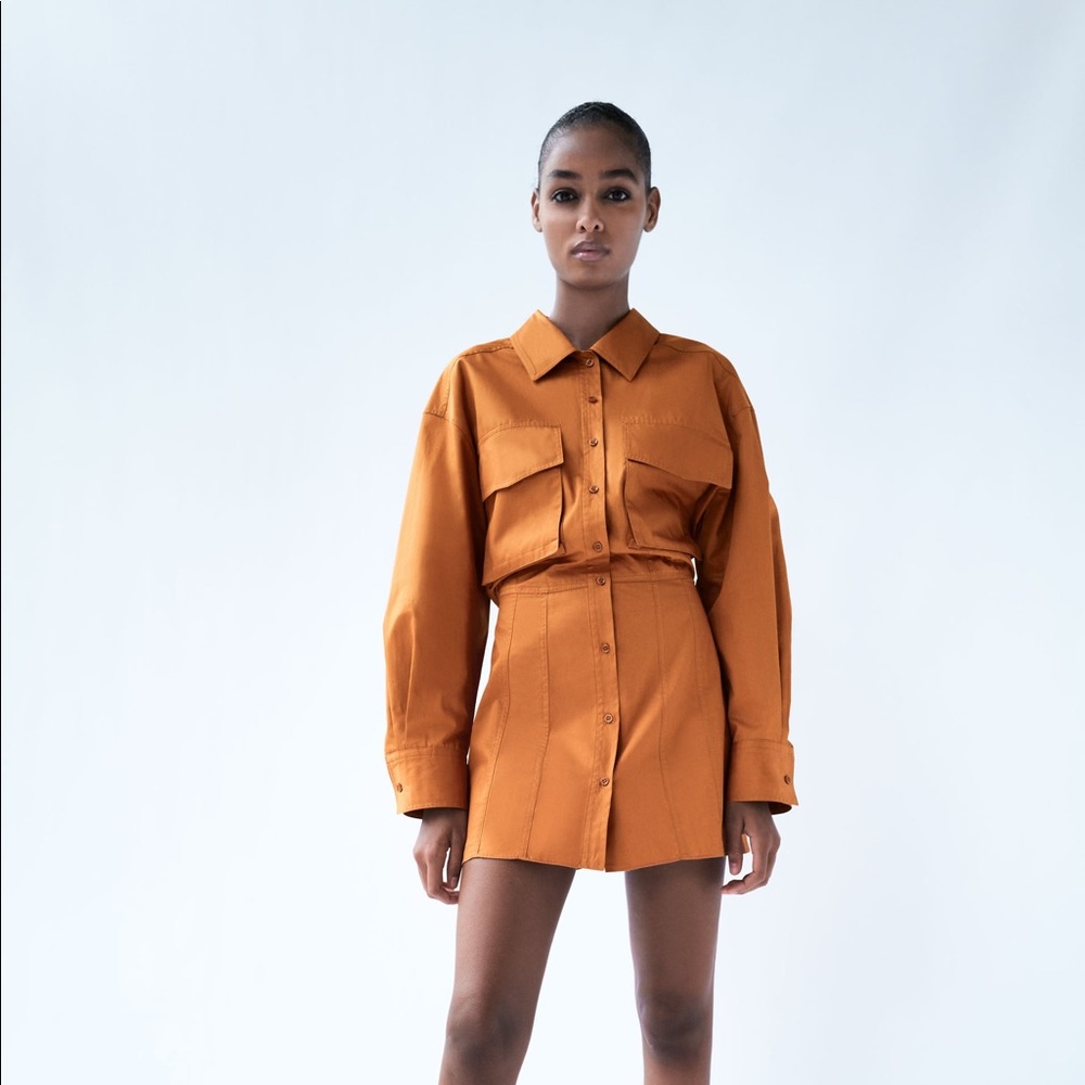 Zara Poplin Shirt Dress with Front Pockets